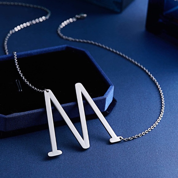 Silver Initial Stainless Steel Pendant Necklace - Picture 2 of 4